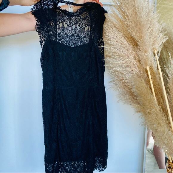 NEW FP FREE PEOPLE Black LBD Bodycon Lace Open Back High Neck Mini Slip Dress L - Picture 7 of 12